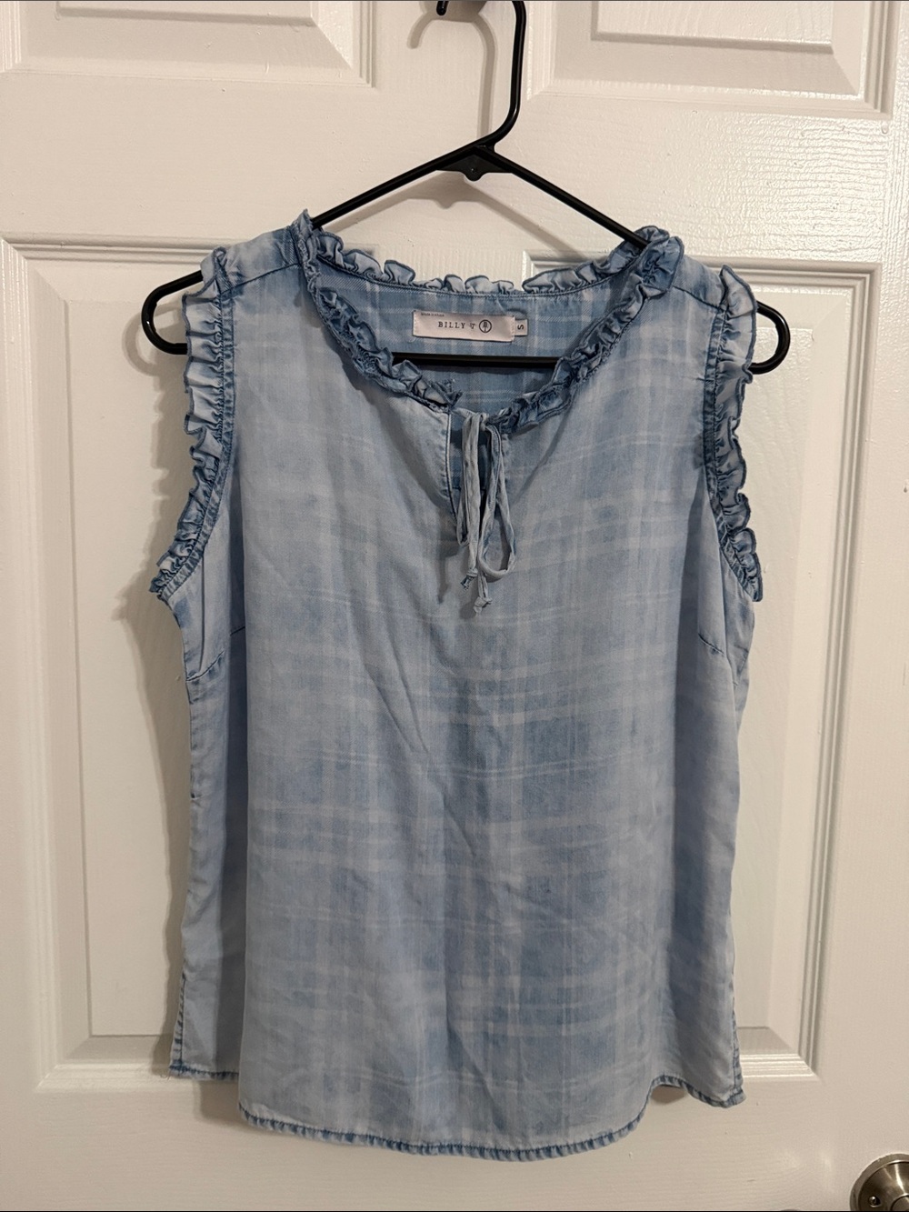 Light Blue Ruffle Sleeveless Top
